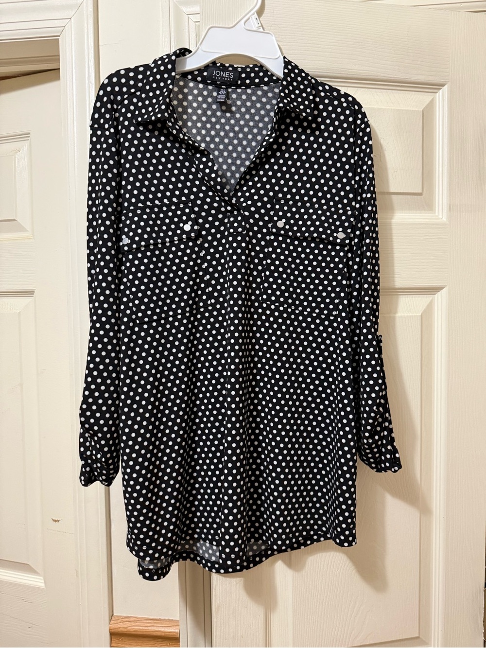 Jones New York Black and White Polka Dot Tunic Blouse